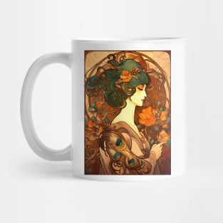 Alphonse Mucha Inspired Art Nouveau Peacock Lady Mug